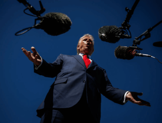 Trump being interviewed at press conference.